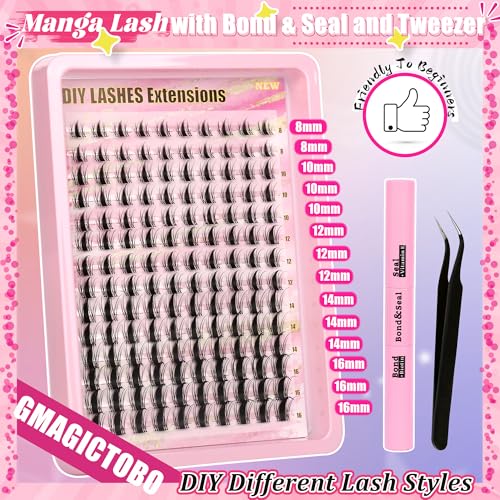 Gmagictobo Manga Lash Clusters Kit - Fairy Spiky Anime False Eyelashes with Glue & Tweezers