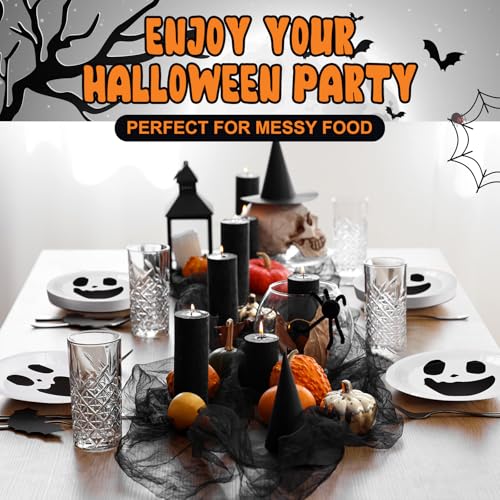 White Ghost Paper Plates & Napkins Set - Halloween Party Disposables for 60 Guests - Classic Ghost Design