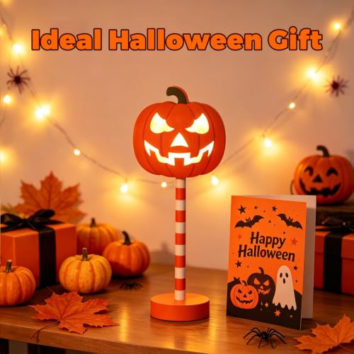 AVEKI Wooden Halloween Pumpkin Night Light - Battery Powered Indoor Decor - Orange Pumpkin