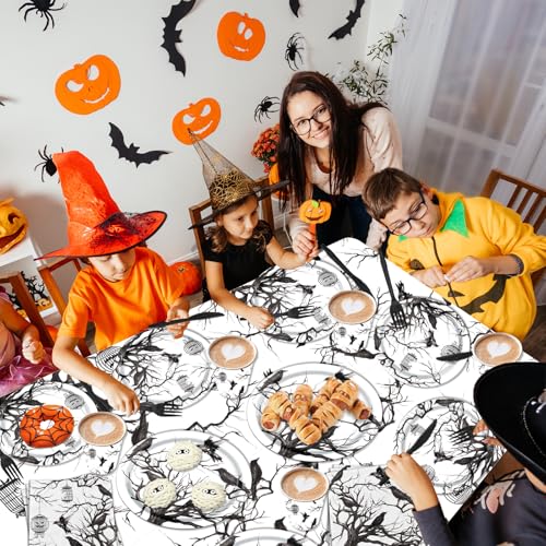 Halloween Party Decorations Set - 142PCS Gothic Crow & Tree Silhouette Tableware & Banner
