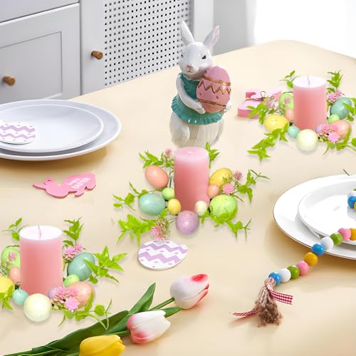 Easter Egg Candle Rings Set of 3 Spring Wreaths for Candle Holders and Decor