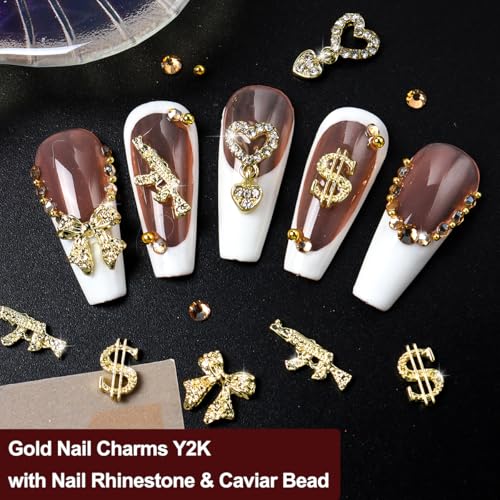 Gold Nail Charms and Gems Set - 100Pcs Y2K Nail Art Accessories