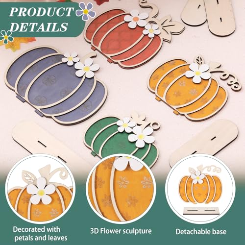 Thanksgiving Fall Pumpkin Wooden Tabletop Signs - Autumn Decor Set with Earthy Colors