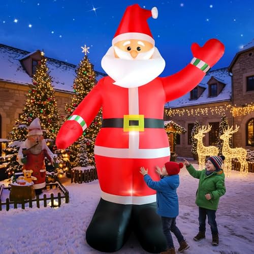 10 FT Inflatable Santa Claus Christmas Decoration with LED Lights - Outdoor Yard Holiday Decor - FunFanso