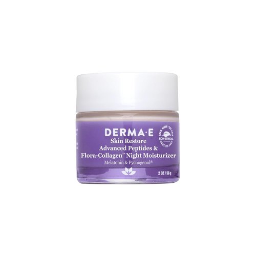 Derma E Advanced Peptides Night Moisturizer - Vegan Flora-Collagen Cream for Hydration & Elasticity | 2 Oz