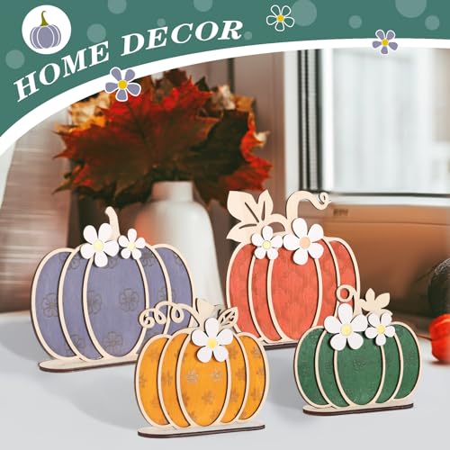 Thanksgiving Fall Pumpkin Wooden Tabletop Signs - Autumn Decor Set with Earthy Colors