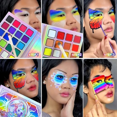 Colorful Eyeshadow Palette with 28 Neon Rainbow & Multichrome Shades