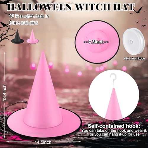 Halloween Witch Hat Decor Set - Suhine 12 Pieces with Classic Black & Pink Variations