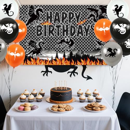 Dragon Backdrop Banner for Birthday Party Decorations - 70 x 47 Inches