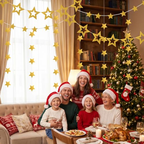 Gold Star Garland Decoration - 28Ft String with Hollow and Solid Stars for Party & Holiday