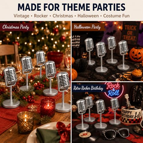 5PCS Silver Retro Microphone Prop Fake Vintage Microphone Set for Parties