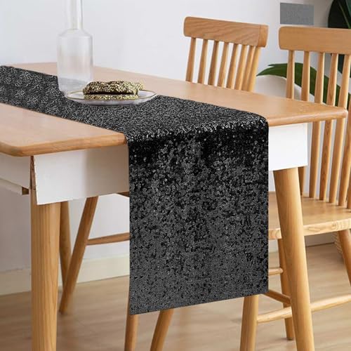 Black Sequin Table Runner 12 x 72 Inches - 10 Pack, Party & Event Decor