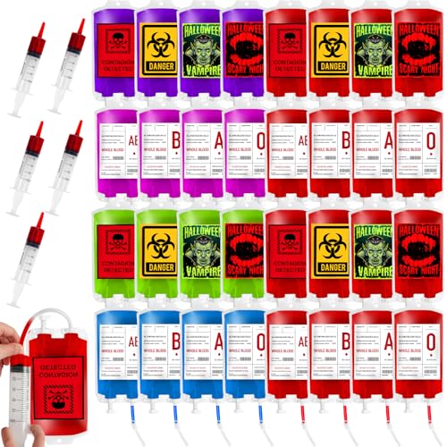 Halloween Blood Bag Props Set - Refillable Pouches with Straws & Filling Tools, Spooky Party Accessories