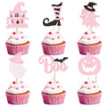 Pink Ghost Boo Cupcake Toppers - 24Pcs Halloween Cake Picks - Pink Castle Variation