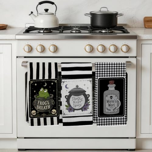 Frog Witchy Kitchen Towels Set - Funny Witch Decor Hand Towels, 3 Pcs Multi0254