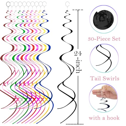 Black Hanging Swirl Decorations - 30 Pack Dazzling Ceiling Streamers for Parties