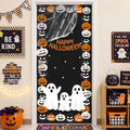 Halloween Door Sticker Decal Set with Spider Web & 5 Spiders - Pink Ghost Variation