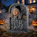 Halloween Animatronic Zombie Tombstone - LED Light Up Skeleton, Creepy Voice & Motion Activated Decor - Variation: Tombstone