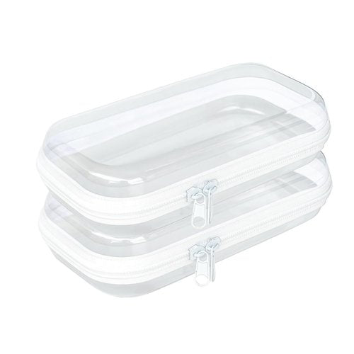 Rdttlv Thickened Clear Hard Shell Zipper Case,Professional-Grade Plastic Clear Zipper Pencil Case, Toiletry Pouch, Travel Organizer, Cosmetic Bag, Toy Storage Bins (2PCS-M)