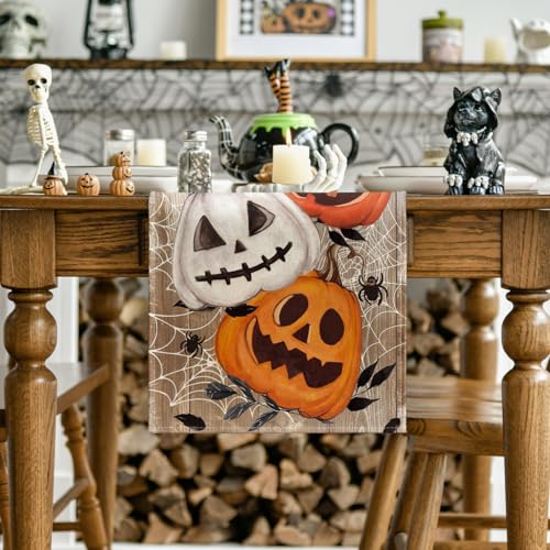 13x72 Inch Halloween Table Runner - Brown Polyester Home Party Decor