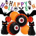 Halloween Paper Lantern Decorations Set with Black Cat Eyeball Bats Banner - Indoor Party Props