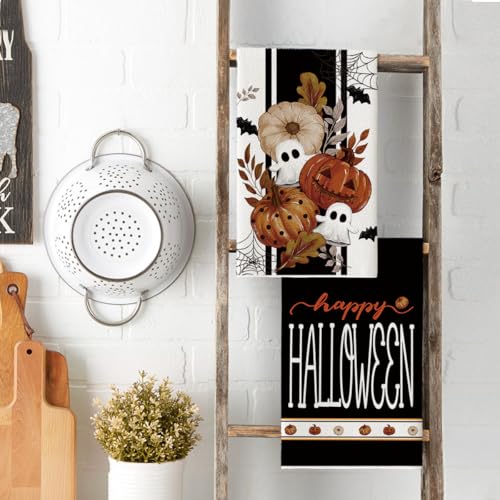 Black Ghost Kitchen Towels Set of 2 - 18x26 Inch Halloween Decor