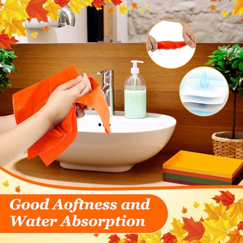 Fall Colored Paper Napkins Set - Green, Brick Red, Orange & Yellow, 120 Pack