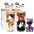 White Ghost Mason Jar Drink Cups Set - 24oz Halloween Tumblers with Lids & Straws