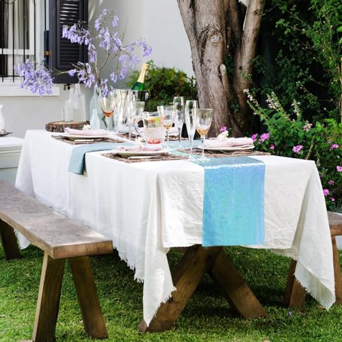 Mermaid Blue Sequin Table Runner 12x108 Inches for Party Decorations - 2 Pack