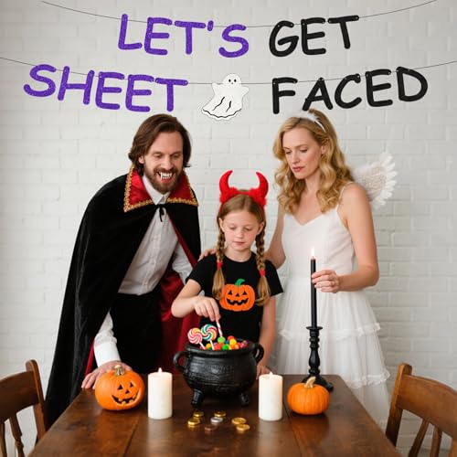 Halloween Ghost Banner with Glitter Black & Purple Decor for Party & Home