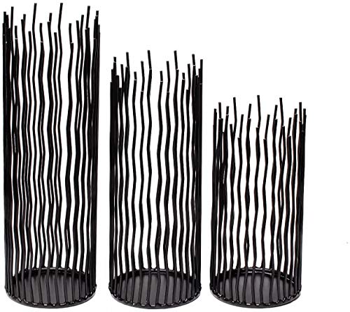 Black Metal Candle Holders Set of 3 - Modern Indoor & Outdoor Pillar Candlesticks with Varying Sizes - Metal Black / 3 Pack