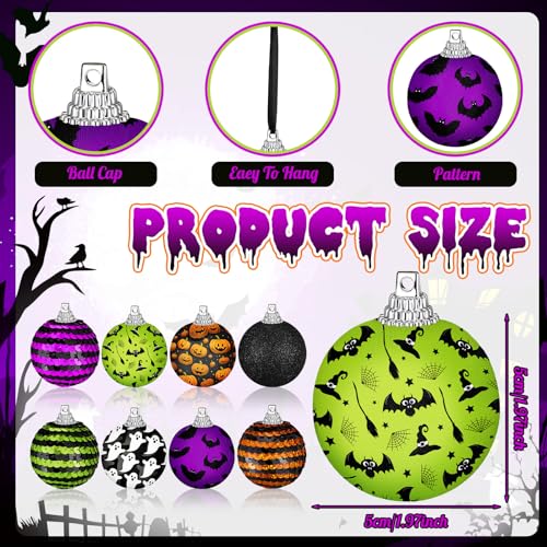 Halloween Ball Ornaments for Tree 2 Inch - Spooky Style, 16 Pieces