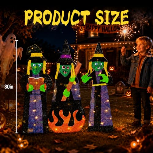 3 Pack 30-Inch Outdoor Lighted Witch Decorations - Halloween Yard Decor - Variation: 3PCS Witch Lights
