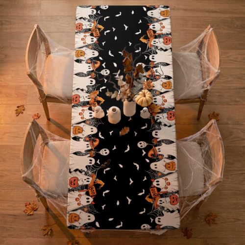 Halloween Fitted Tablecloth for 5ft Rectangle - Ghost Bat Black, 68x28 Inches