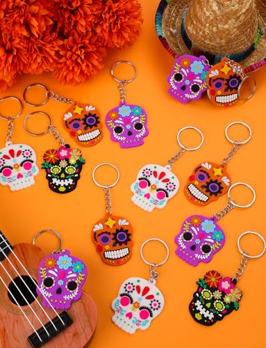 Day of The Dead Sugar Skull Keychain - Dia De Los Muertos Ornament - Variation 32
