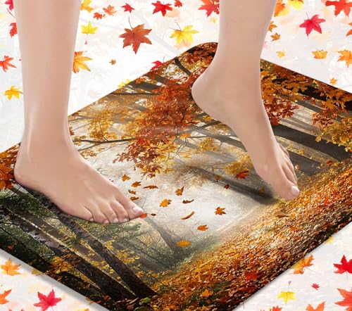 Autumn Halloween Bathroom Rug Set of 3 - Maple Leaf Harvest, Non-Slip Microfiber Bath Mats