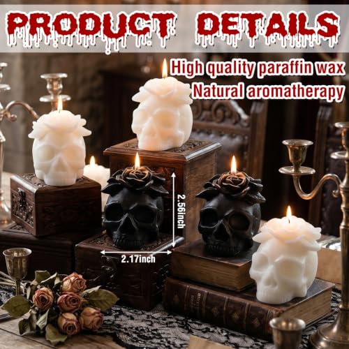 Gothic Skull Candle Set - Black and White Medium Candles with Flower Variation of THIS listing