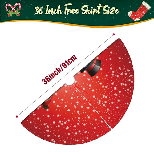 36in Snowman Family Christmas Tree Skirt - Red Background, Holiday Decor