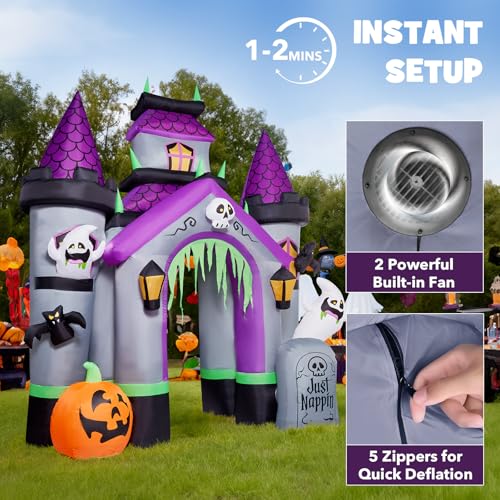 12FT Inflatable Haunted Castle Archway Halloween Yard Decor with LED Lights