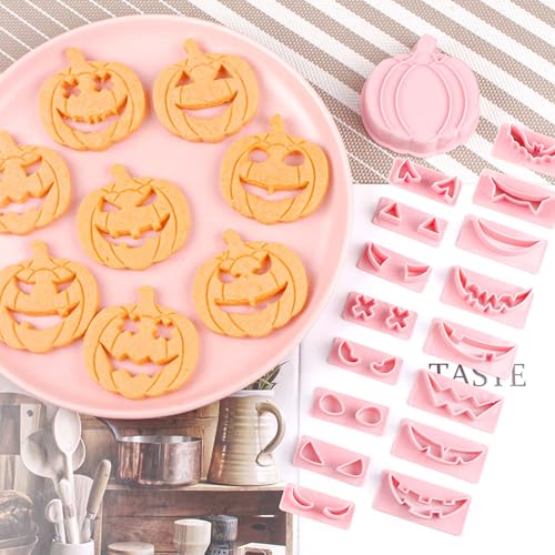Mini Pumpkin Cookie Cutters Set with Interchangeable Faces for Halloween & Fall Baking