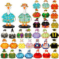 Wooden Goose Figurine Set with 60 Interchangeable Outfits - Festive Desktop Decor
