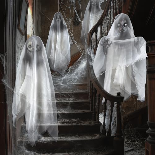 Ghost Hanging Decorations Set - Creepy Floating Ghost Garlands for Halloween Haunted House Yard Decor