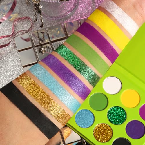 Carnival Party Eyeshadow Palette - Purple Green Gold Matte Shimmer Bold Makeup