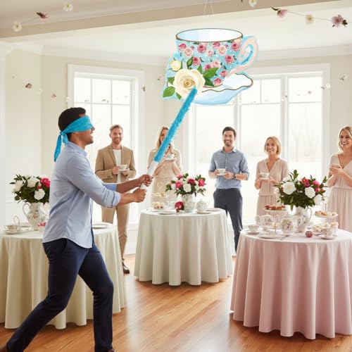 Aoriher Blue Tea Piñata with Blindfold & Stick - Tea Party Decor & Fun