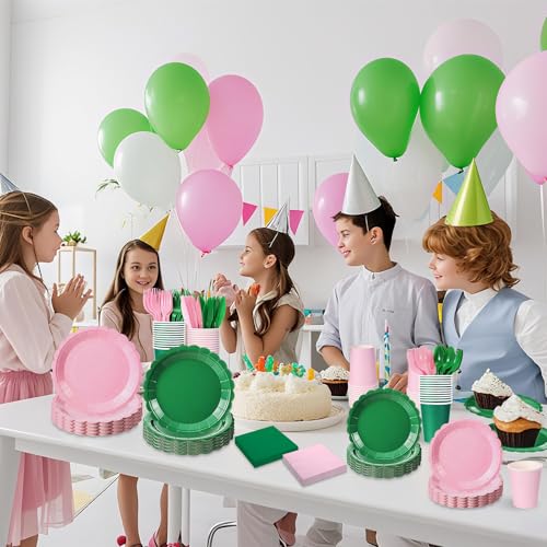 Pink and Green Party Supplies 168pcs Set - Paper Plates Cups Napkins