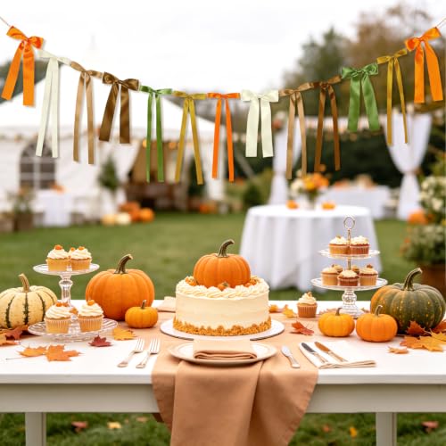 Fall Bow Garland for Autumn Decor, Thanksgiving Mantel Banner, Ready to Hang