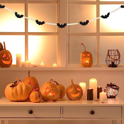 Halloween Felt Bats and Wooden Beads Garland for Indoor Decor