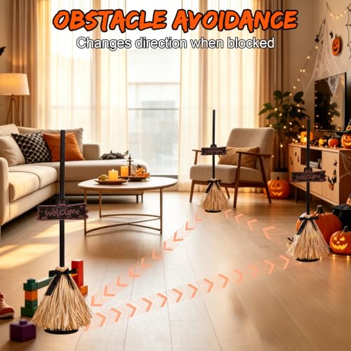 Animated Halloween Moving Witches Broomstick Decor - Spooky Sound & Red Light, Indoor 39"