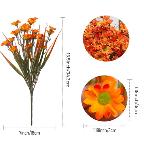 Artificial Orange Daisy Flowers - UV Resistant Outdoor & Indoor Decor, 12 Stems
