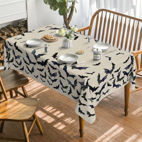 Horaldaily Halloween Bats Tablecloth 60x84 Inch Rectangular Washable Decor Beige